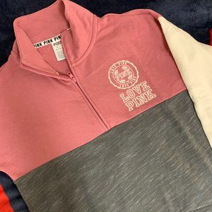 PINK Victoria Secret pink, grey, white quarter zip - size XS
